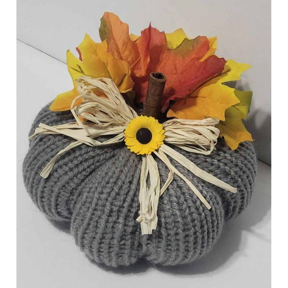 Gray Crochet Pumpkin Orange Fall Floral Arrangements Home Centerpiece Decor